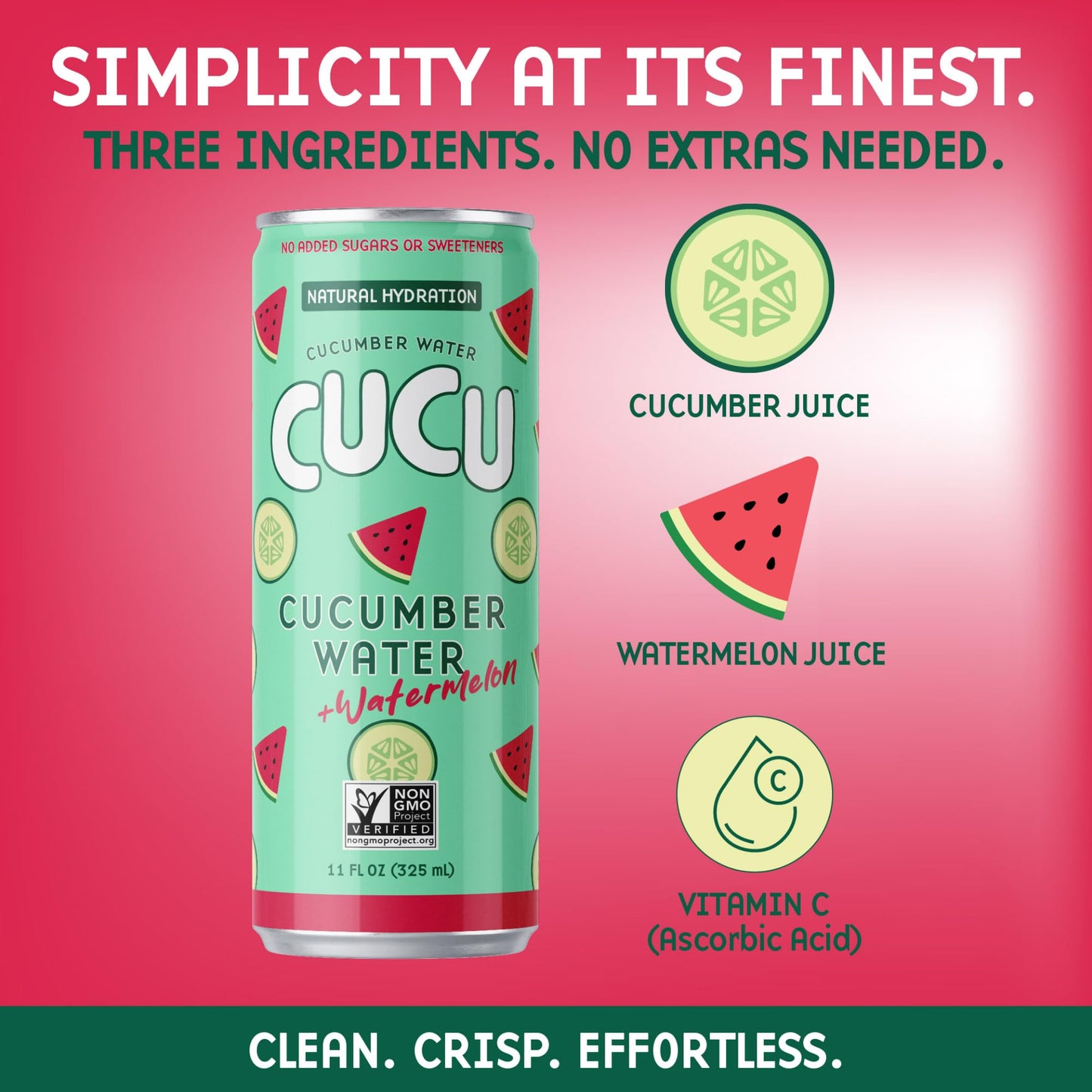 CUCU Pressed Cucumber + Watermelon Water - Real Juice from Fresh Cucumbers and Watermelons with Vitamin C, Electrolytes & Antioxidants - No Sugar