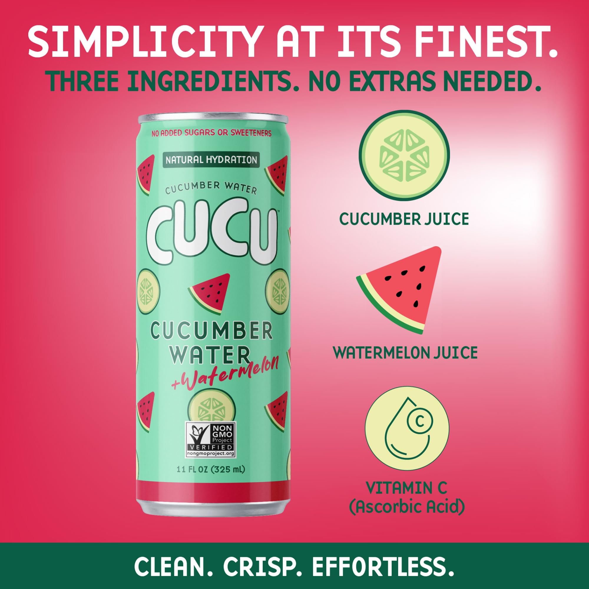CUCU Pressed Cucumber + Watermelon Water - Real Juice from Fresh Cucumbers and Watermelons with Vitamin C, Electrolytes & Antioxidants - No Sugar