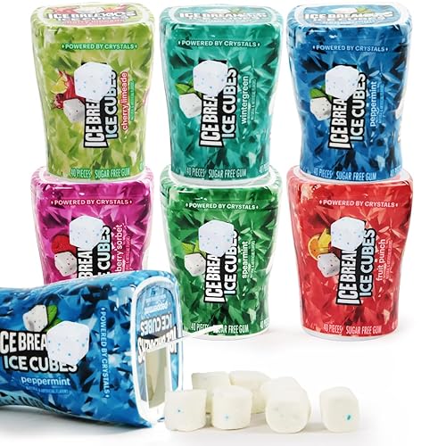 IceCubes Variety Pack - Sugar Free Refreshingly Cool IceCubes Gum of Peppermint, Bubble Breeze, Spearmint, Cherry Limeade, Mint Crystal, and Fruit