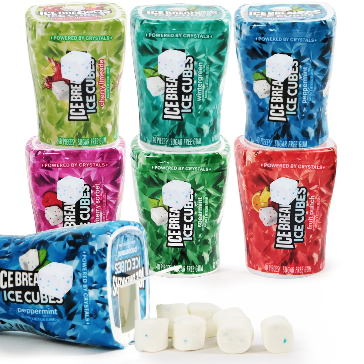 IceCubes Variety Pack - Sugar Free Refreshingly Cool IceCubes Gum of Peppermint, Bubble Breeze, Spearmint, Cherry Limeade, Mint Crystal, and Fruit