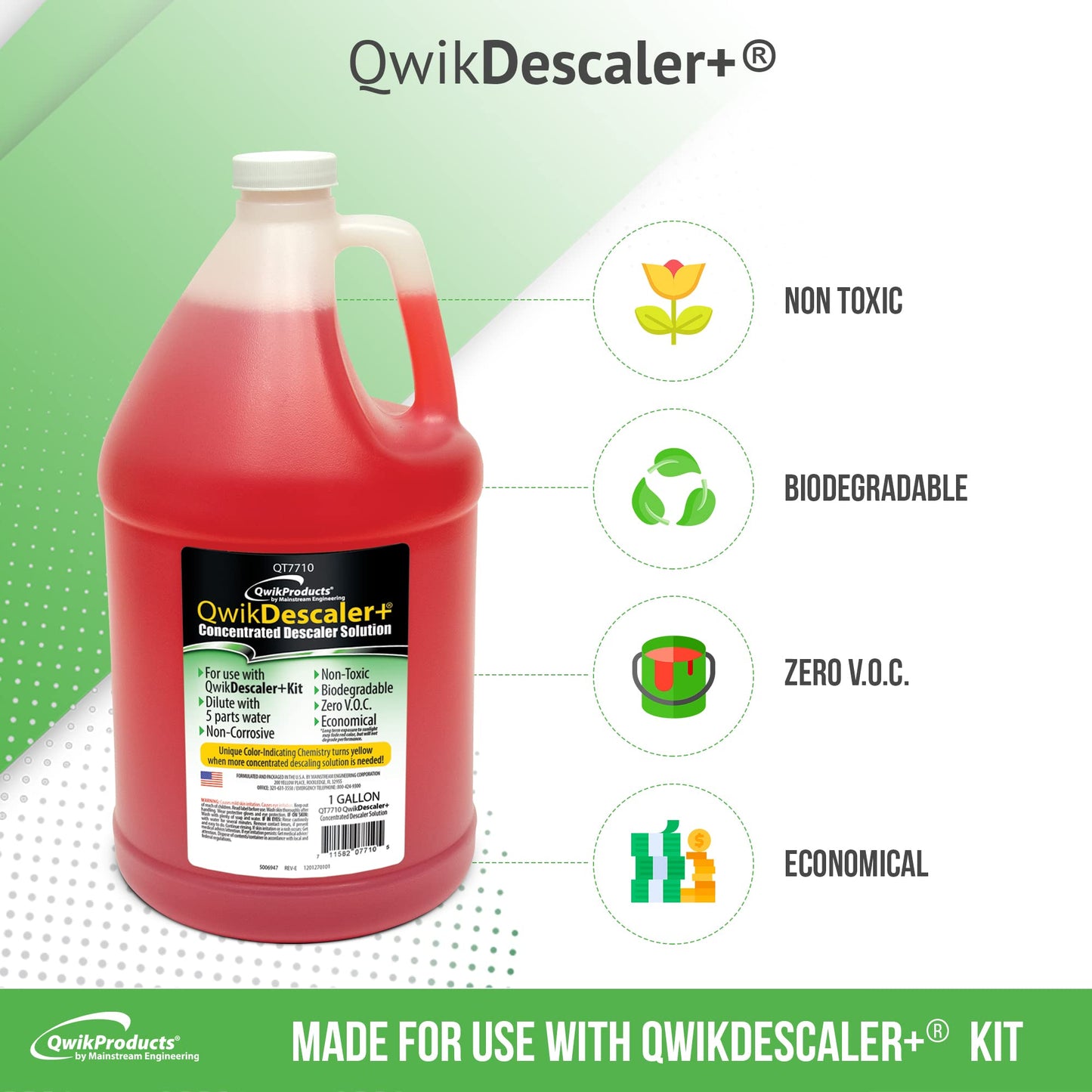 QwikProducts QwikDescaler + Concentrated Descaler Solution, Tankless Water Heater Descaling Solvent for Heat Exchanger, Quickly Dissolves Scale, Lime