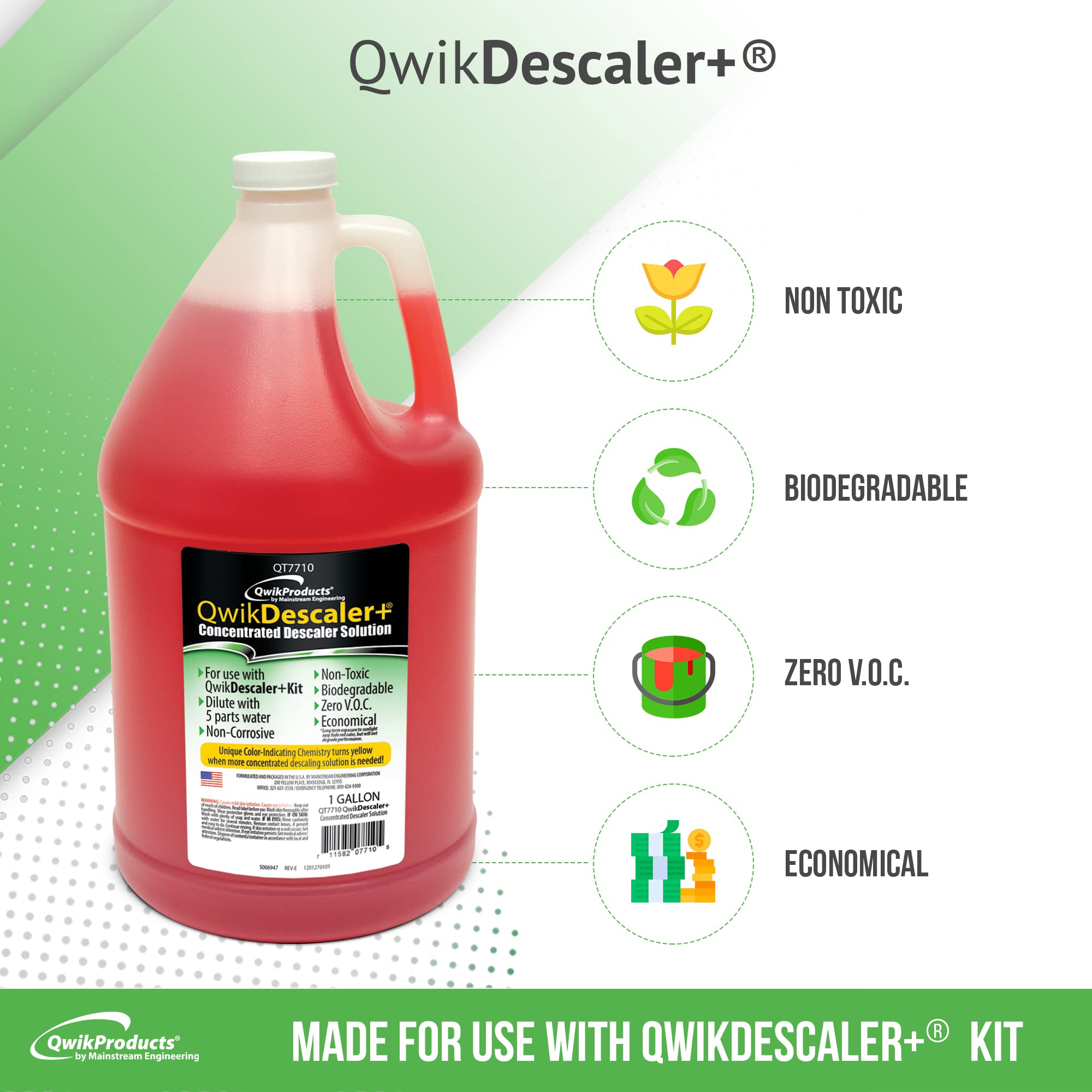 QwikProducts QwikDescaler + Concentrated Descaler Solution, Tankless Water Heater Descaling Solvent for Heat Exchanger, Quickly Dissolves Scale, Lime