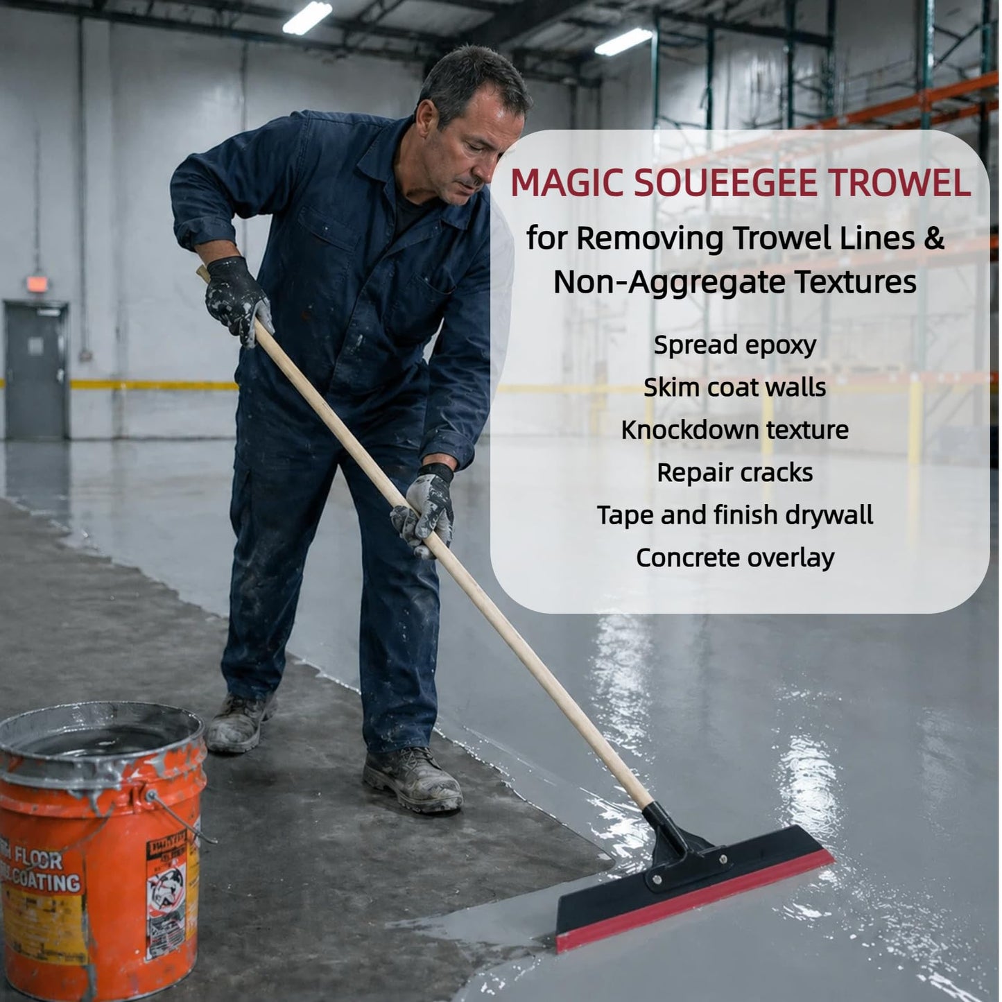 14in Magic Squeegee Trowel, Epoxy Spreader Trowel with Flexible Blade, Smoothing Tool for Knockdown, Drywall, Concrete, Epoxy Surfaces, Make