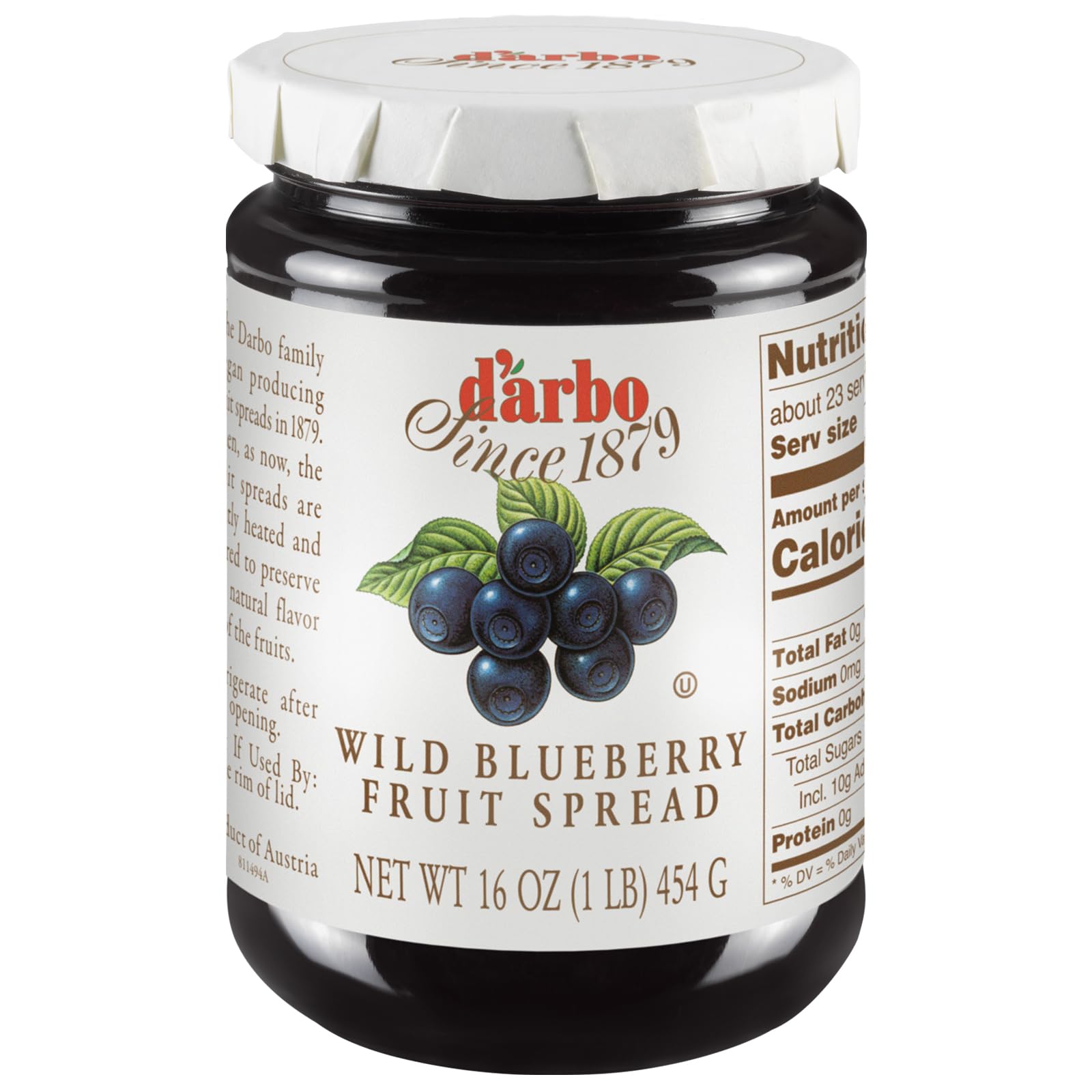 D’arbo All-Natural Wild Blueberry Fruit Spread, 16 oz | Crafted Tradition | Pure Fruit Flavor | No Artificial Preservatives-Ensuring a Naturally Sweet