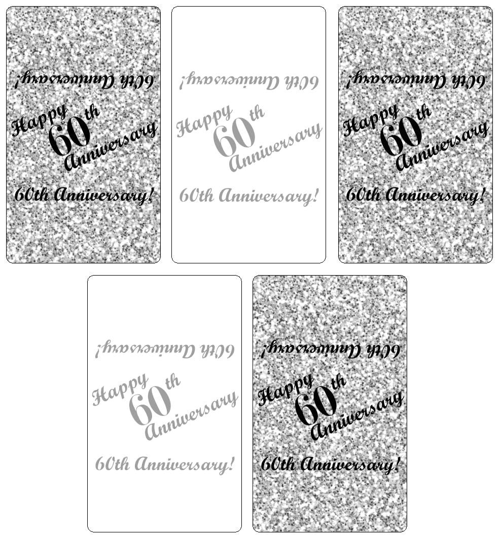 60th Anniversary Miniatures Candy Bar Wrapper, (Set of 60) Mini Chocolate Bar Stickers; Silver and White, Candy Not Included. Made in USA