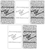 60th Anniversary Miniatures Candy Bar Wrapper, (Set of 60) Mini Chocolate Bar Stickers; Silver and White, Candy Not Included. Made in USA