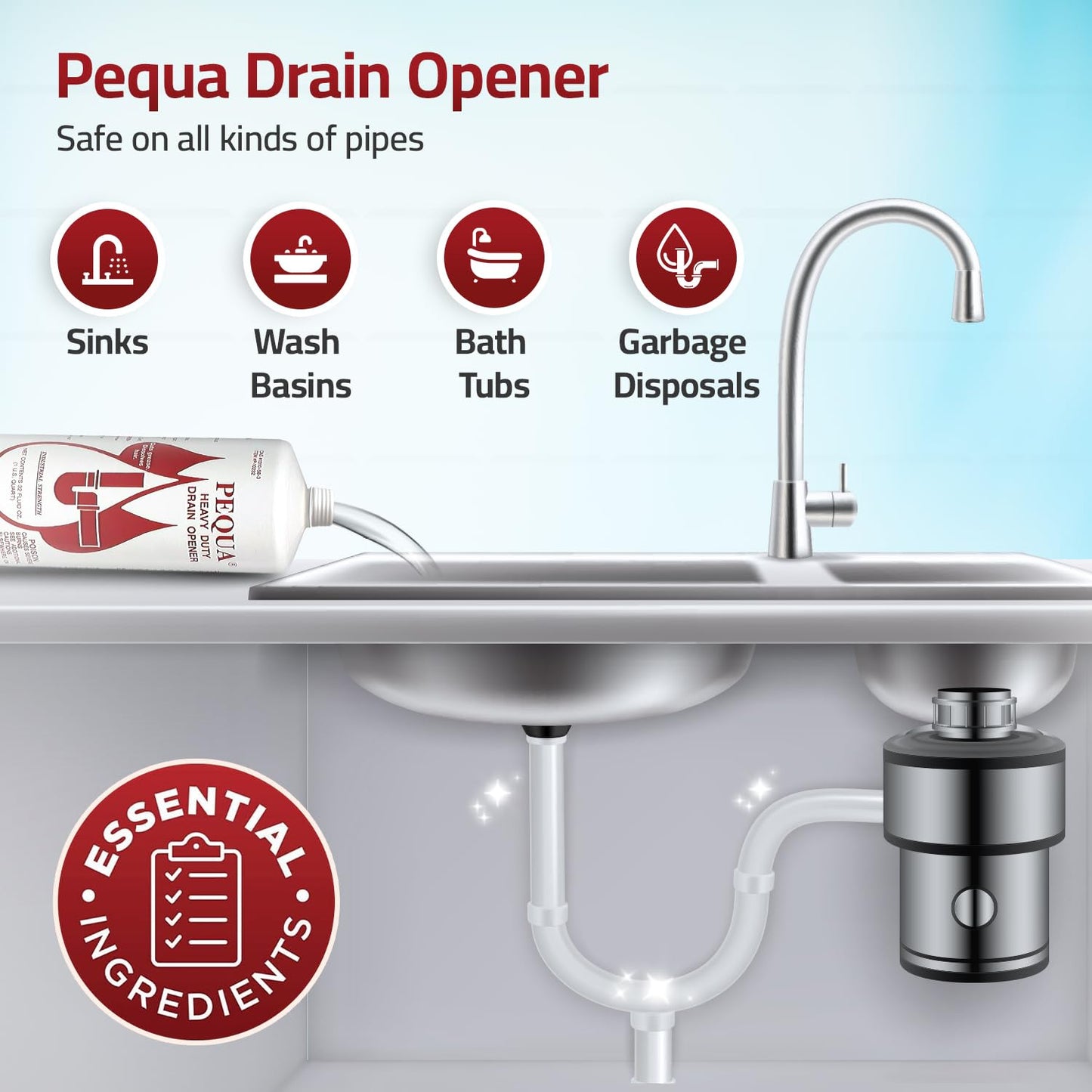 PEQUA INDUSTRIES P-10232 Pequa Heavy Duty Drain Opener, Non-Acid, Fast-Acting Formula, Industrial strength Drain Cleaner for Sinks, Tubs, Septic Tanks