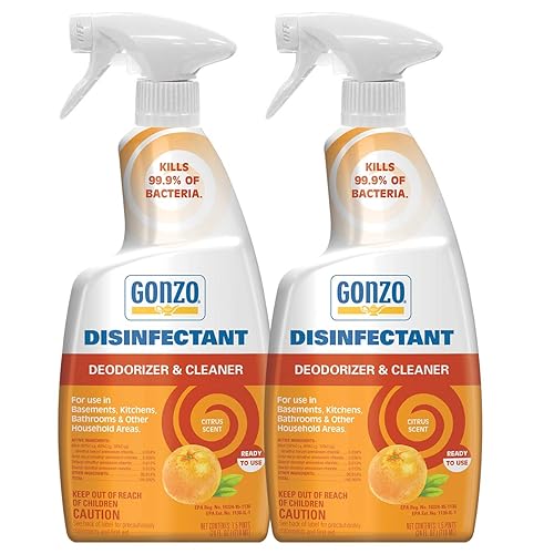 Gonzo Disinfectant Spray & Multipurpose Cleaner - 24 Ounce (2 Pack) Citrus - Odor Eliminator, Disinfectant, Flood Fire Water Damage Restoration