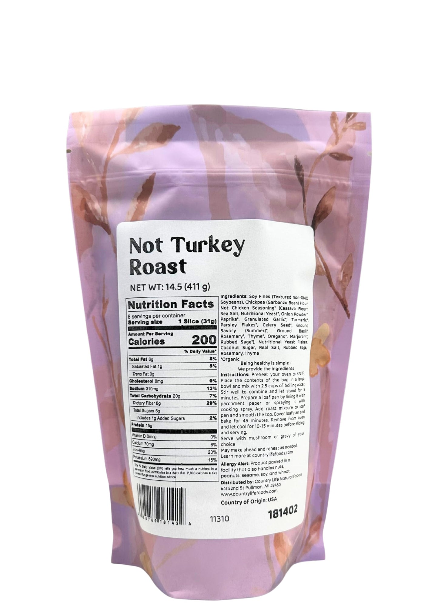 Country Life Not Turkey Roast Mix, Non-GMO, Thanksgiving Meal, Healthy Meat Substitute, 14.5 oz