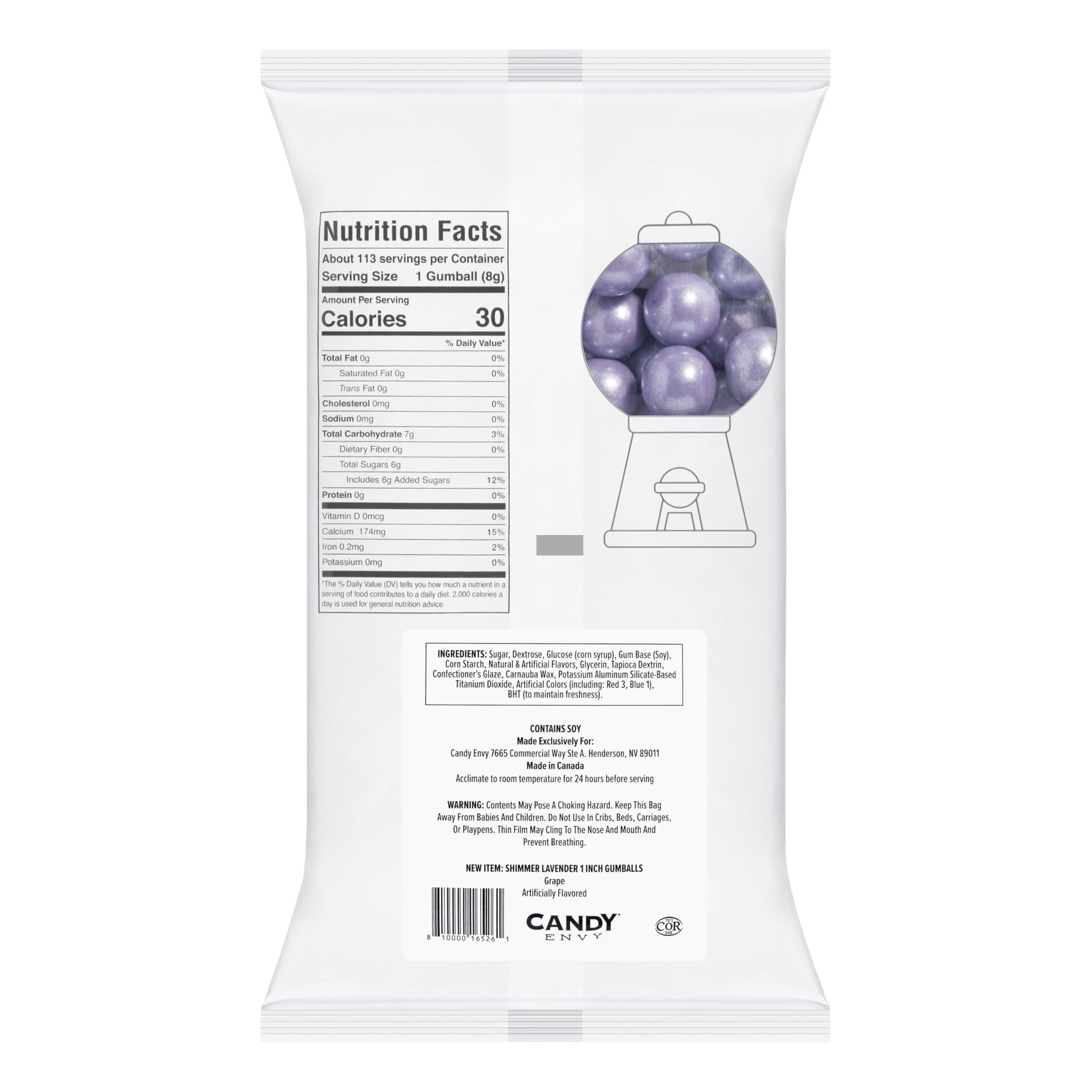 Candy Envy - Shimmer Lavender Gumballs - 1 Inch - Approximately 113 Gumballs Per 2 lb Bag - Bulk Lavender Candy - North American Made & Kosher
