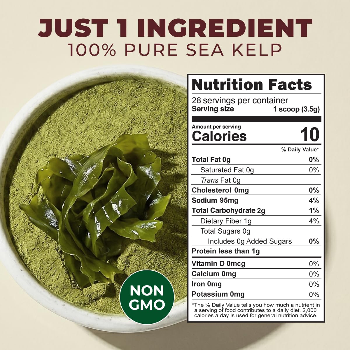 Kelp Powder 0.22 LB (28 Servings) - Pure Dried Superfood, Easy Mix, Sugar Free - Antioxidant Rich for Smoothies, Baking & Drinks - Non-GMO Gluten-Free
