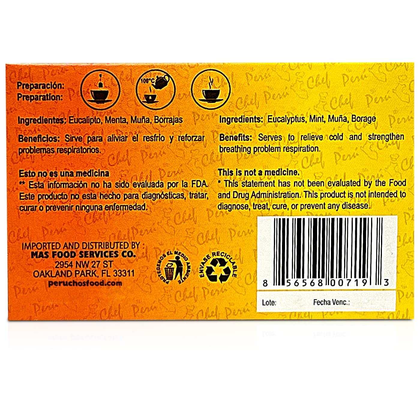 Peruchef Te Mix-herbal Eucalipto, Menta, Muña y Borraja | Peruvian 20 Tea Bags Eucalyptus