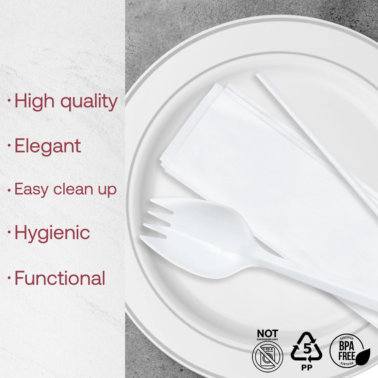 Disposable Individually Wrapped Spork Kit with Napkin & Milk Straw, 9000-Piece Medium Weight Plastic Sporks (3000 Sets) Bulk Cafeteria Lunch Utensil