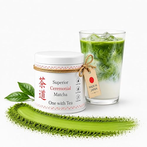 ONE WITH TEA Superieur Ceremonial Matcha Powder, Japanese Green Tea, Stone-Ground, Smooth & Mild Flavor, Ideal for Matcha Latte & Smoothies, 100% Pure