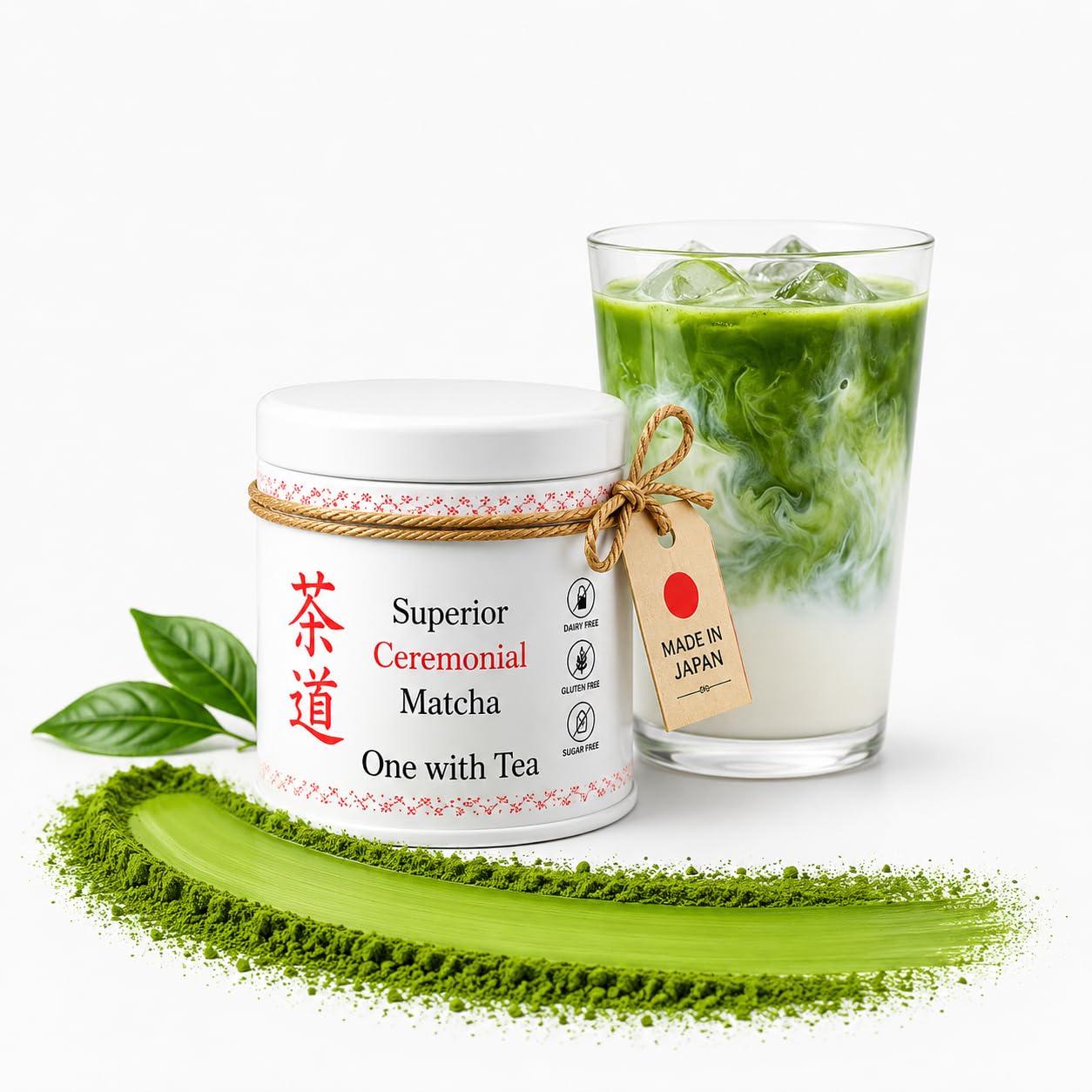 ONE WITH TEA Superieur Ceremonial Matcha Powder, Japanese Green Tea, Stone-Ground, Smooth & Mild Flavor, Ideal for Matcha Latte & Smoothies, 100% Pure