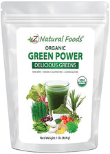 Z Natural Foods Delicious Greens Powder, Tangy and Nutrient-Dense Greens Blend, 100% Natural, Vegan, Gluten Free, Non-GMO, Kosher, 1 Lb