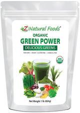 Z Natural Foods Delicious Greens Powder, Tangy and Nutrient-Dense Greens Blend, 100% Natural, Vegan, Gluten Free, Non-GMO, Kosher, 1 Lb