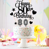 80th Birthday Cake Decorations Set, 80th Birthday Candles Numeral 80 Cake Candles and Happy 80th Birthday Cake Toppers for Party Supplies (Black