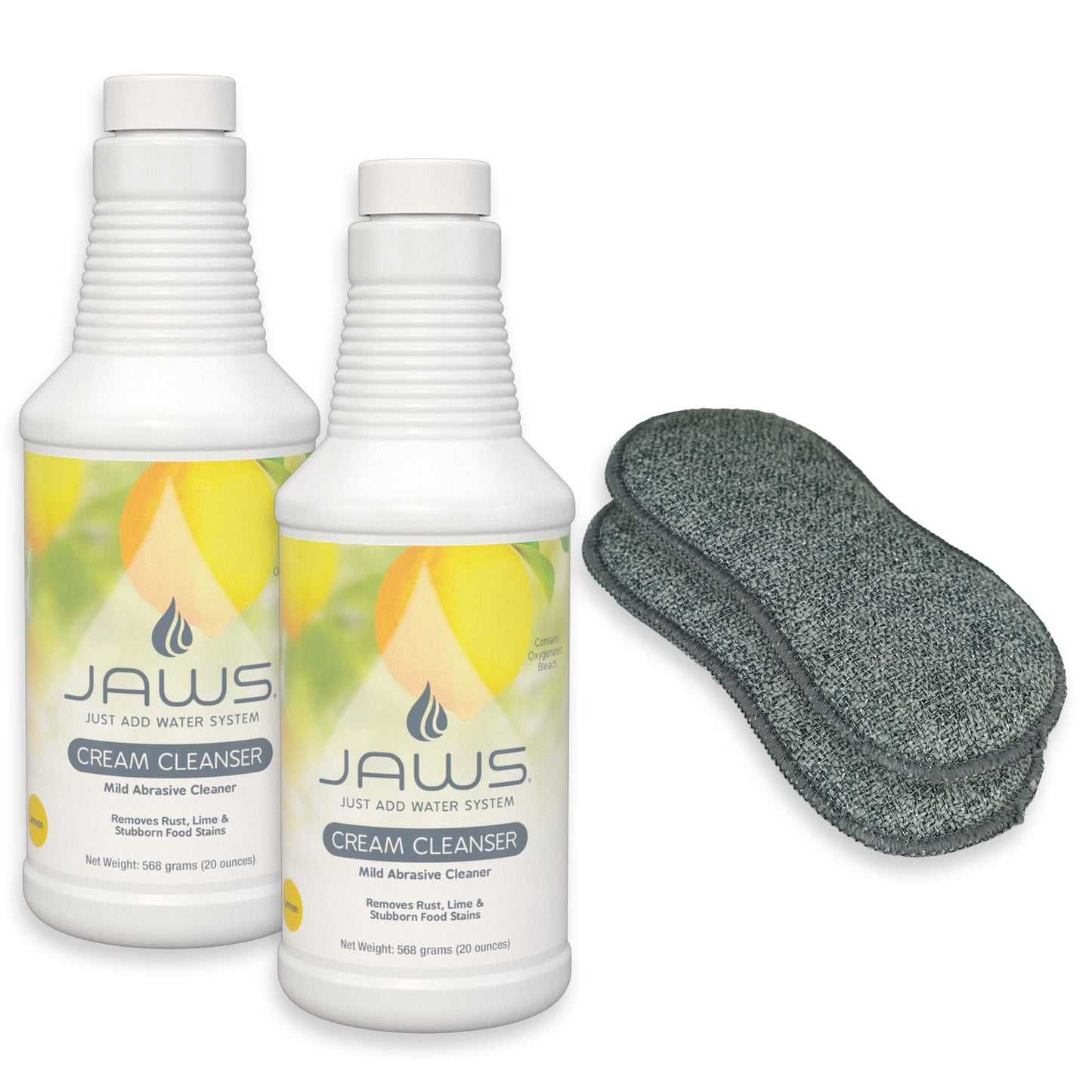 JAWS Cream Cleanser 2-Pack with Microfiber Sponges - Hard Water Stain Remover and Mild Abrasive Cleaner