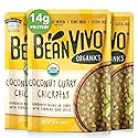 BeanVIVO (Pack of 3) Organics 14g Plant based Protein Coconut Curry Chickpeas - Good Source of Fiber - Nutritious & Microwave Meals - Gluten-Free