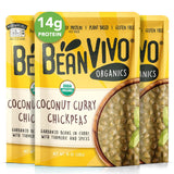BeanVIVO (Pack of 3) Organics 14g Plant based Protein Coconut Curry Chickpeas - Good Source of Fiber - Nutritious & Microwave Meals - Gluten-Free
