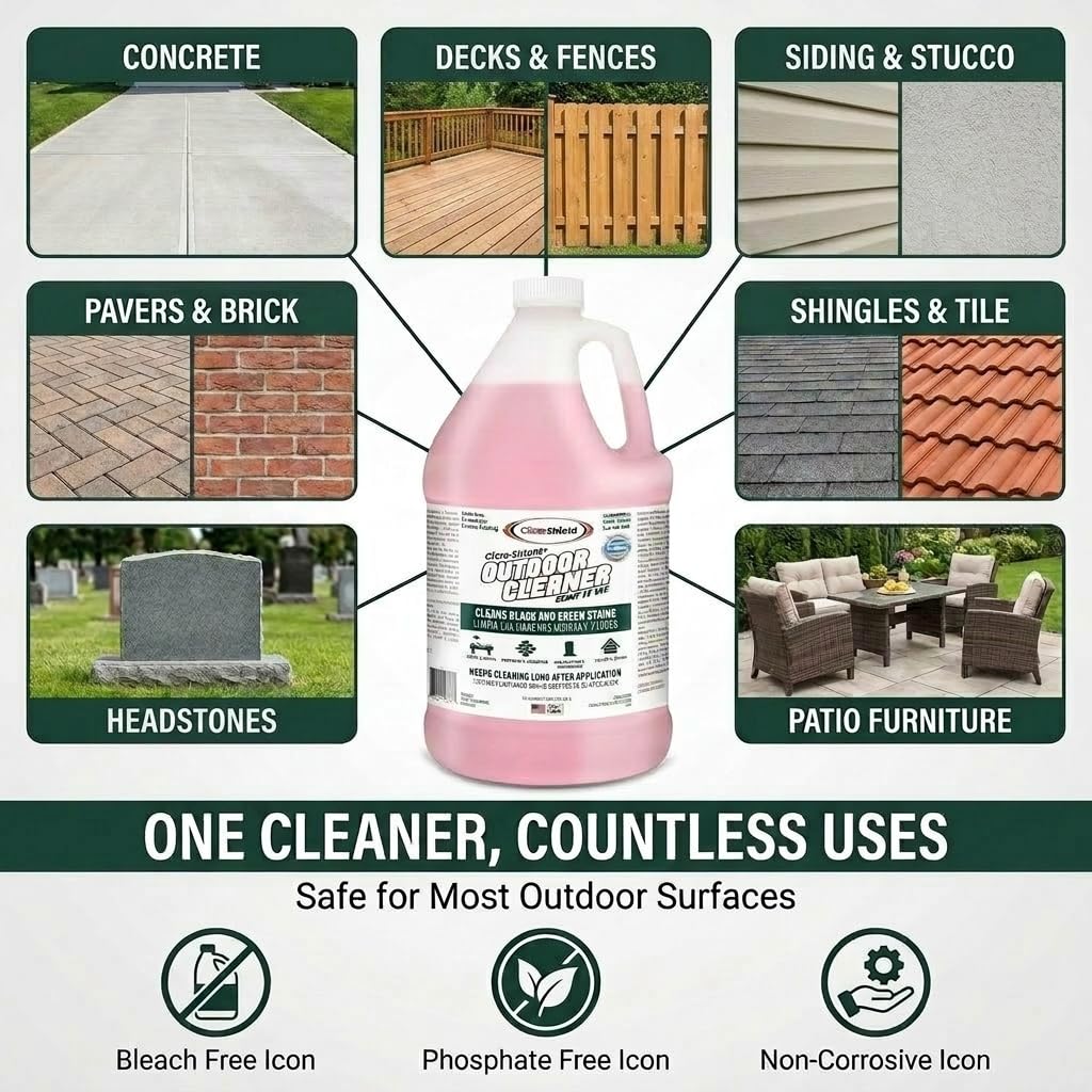 Citra-Shield Outdoor - Concrete, Roof, Walls, Headstone, Deck, and Vinyl Siding Cleaner - RTU Outdoor Cleaner, Pack of 1