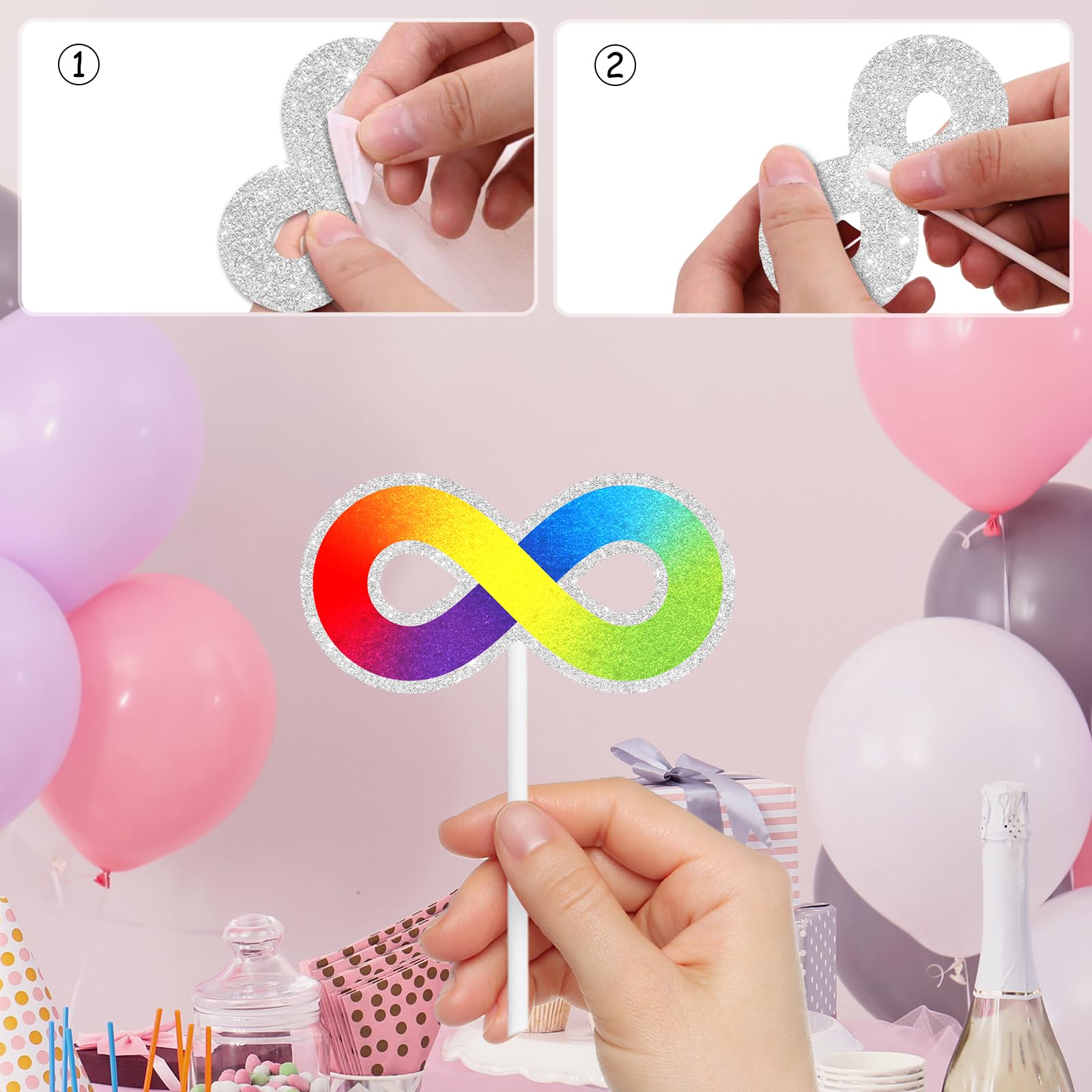Autism Cupcake Toppers Happy Birthday Neurodiversity 18 Piece Birthday Party Autism Spectrum Awareness Decorations, Colorful Asperger's Themed Party