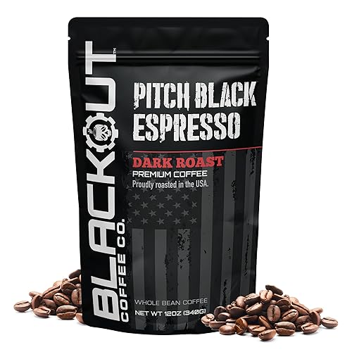 Blackout Coffee Pitch Black Espresso Whole Bean Coffee - Extra Dark Roast, European-Style, Powerfully Bold - Freshly Roasted 12oz Bag.