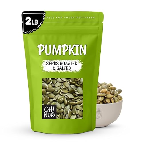 Oh! Nuts Pumpkin Seeds - Roasted Salted - 2 lb - No Shell Pepitas - Packed in New York Zip-Seal Bag for Exceptional Freshness