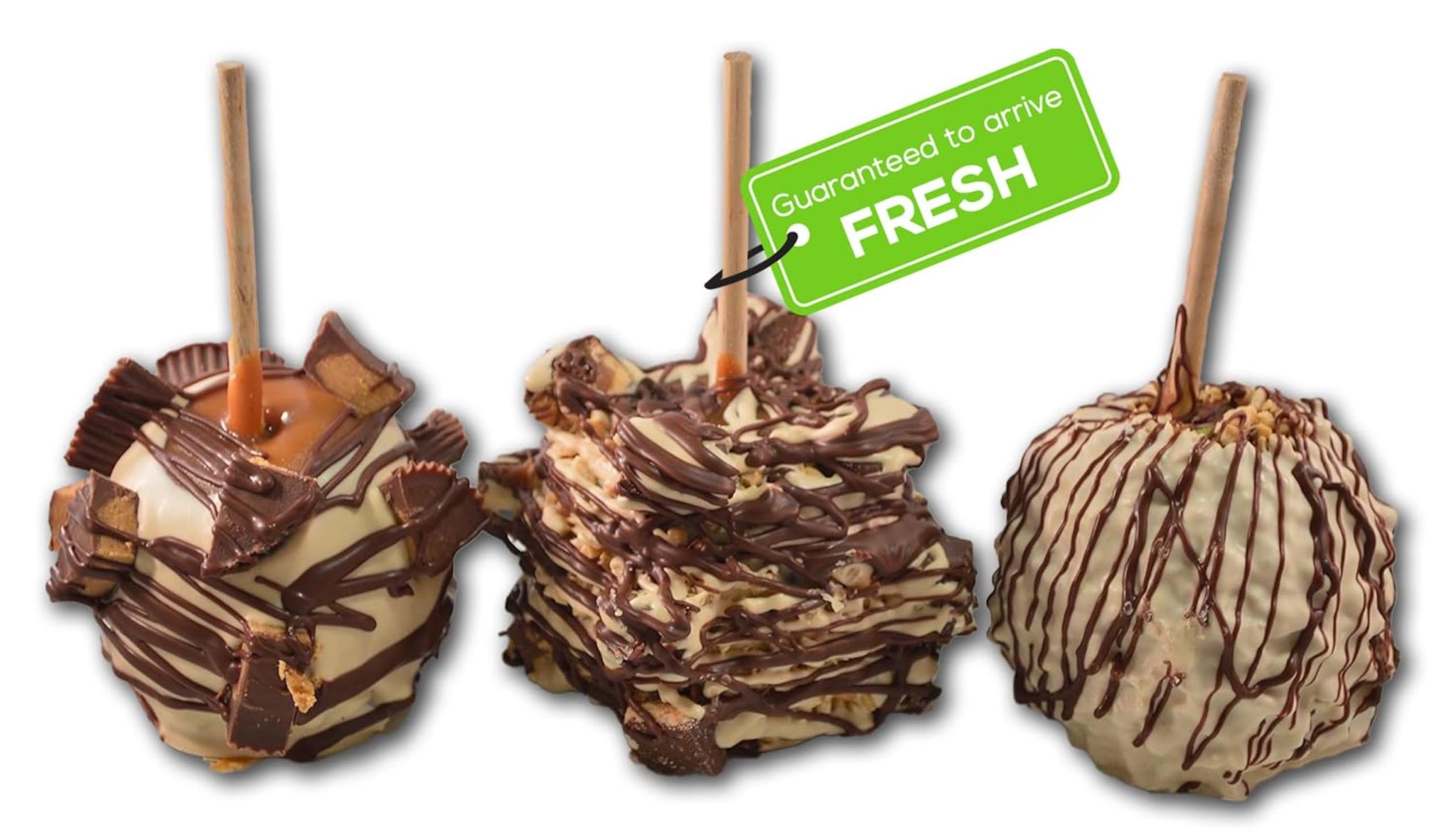 US Sweets Caramel Apple 3 Pack - Caramel Granny Smith Apples Dipped in Peanut Butter White Chocolate with Nuts, Snickers & Reese's | Tasty Gift |