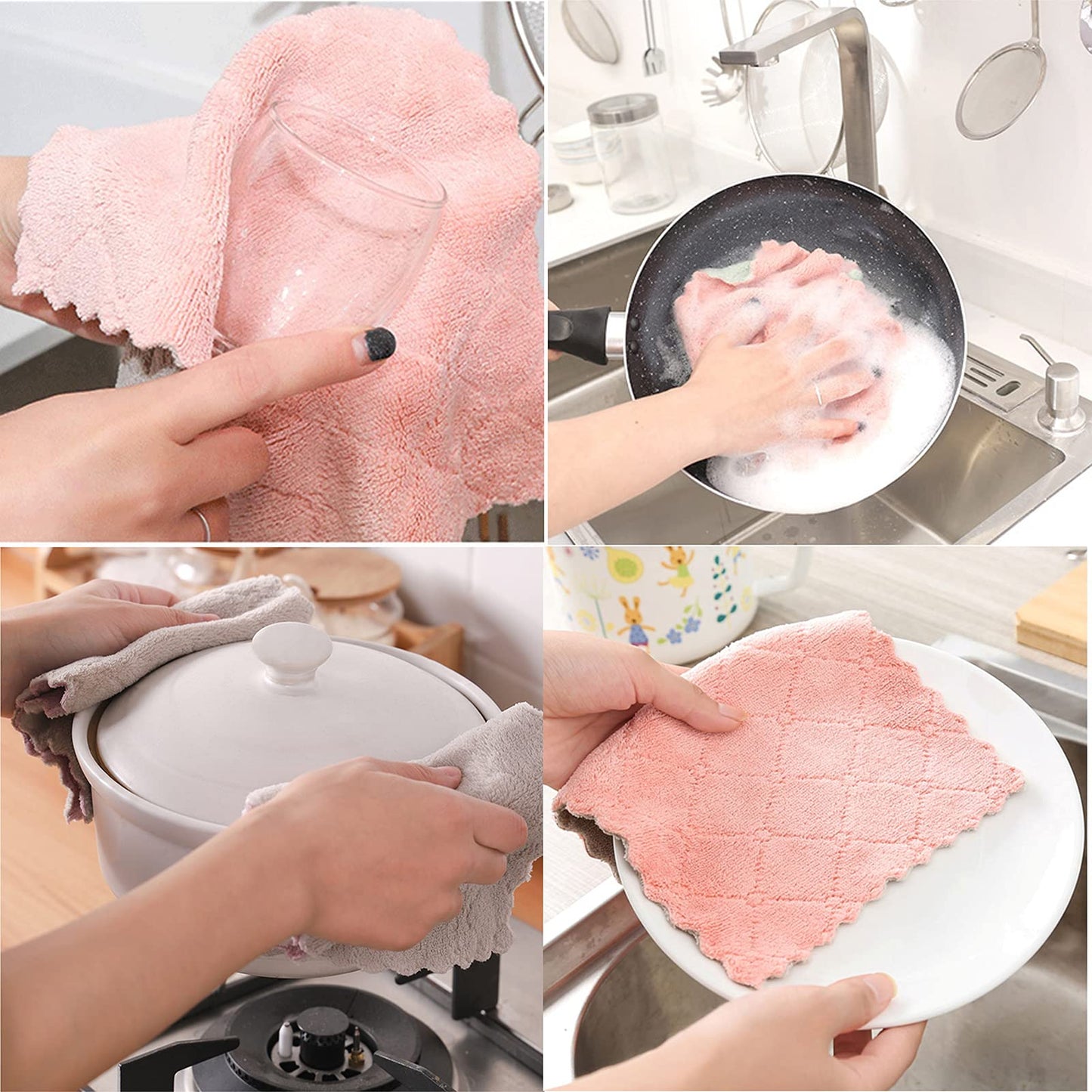 12 Pack Kitchen Towels Quick Dry Washcloths, Coral Velvet Dishtowels Multipurpose Reusable Cloths, Soft Tea Absorbent Cleaning Cloths Double-Sided