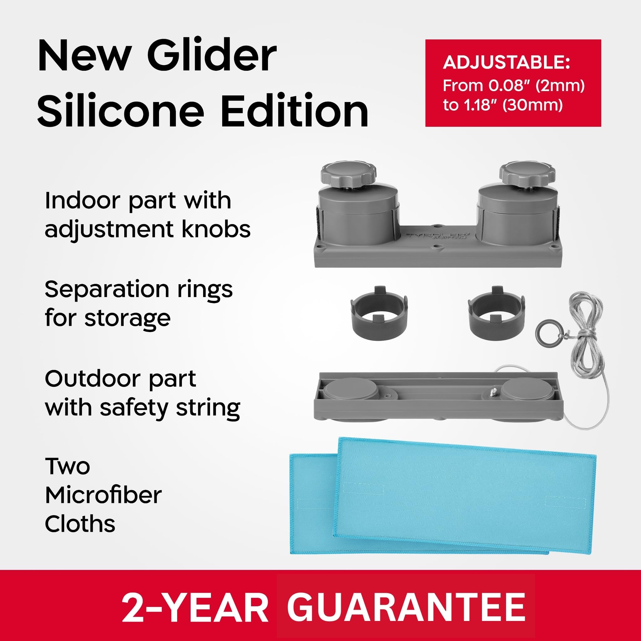 Tyroler Magnetic Window Cleaner Tool | The Silicone Glider R-2 AFC Fits Windows 0.1"-1.2" Thick | Double Sided Outside Window Cleaner Tool |