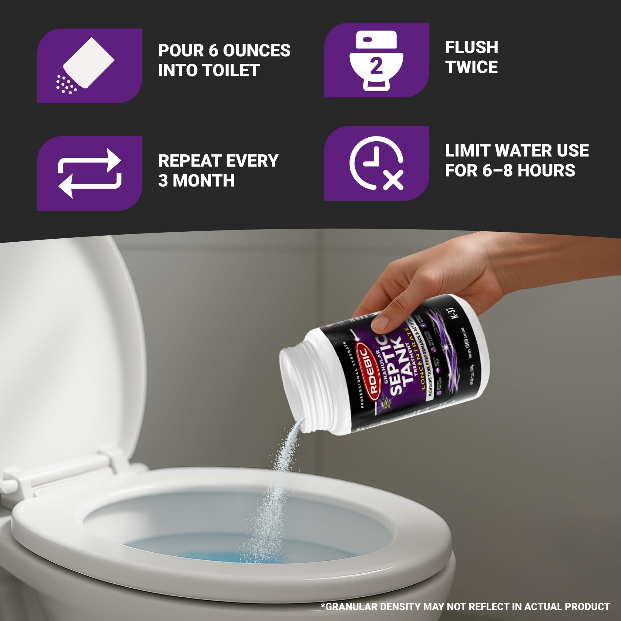 Roebic K-37 Granular Septic Tank Treatment, Bacterial Enzyme Formula for Clog Prevention, Odor Control, Safe for Bathroom, Toilet, Treats 1500