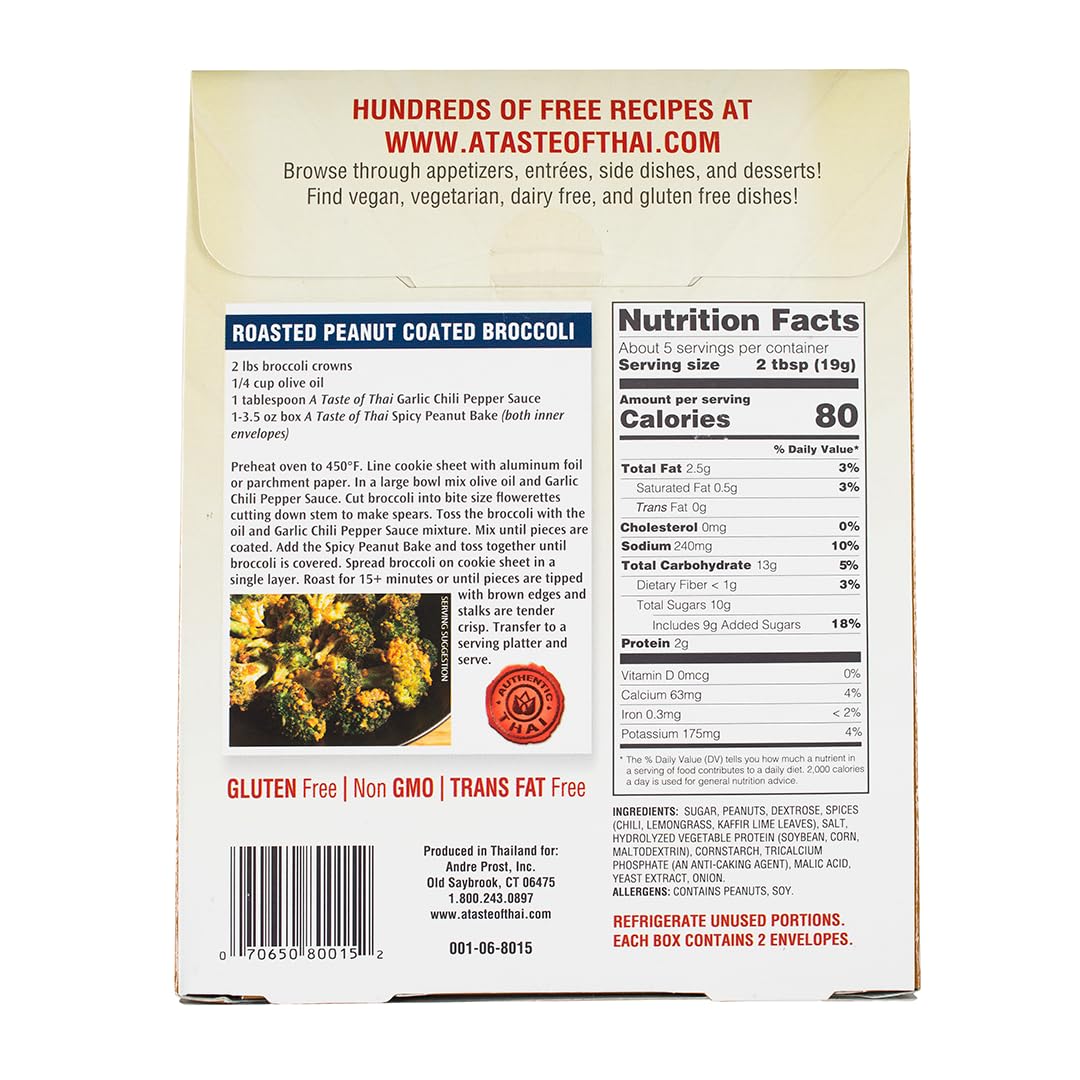 A Taste of Thai Spicy Peanut Bake - Authentic Thai Seasoned Coating Mix for Chicken, Fish & Pork - Gluten-Free & Non-GMO - Sweet & Spicy Peanut Crust