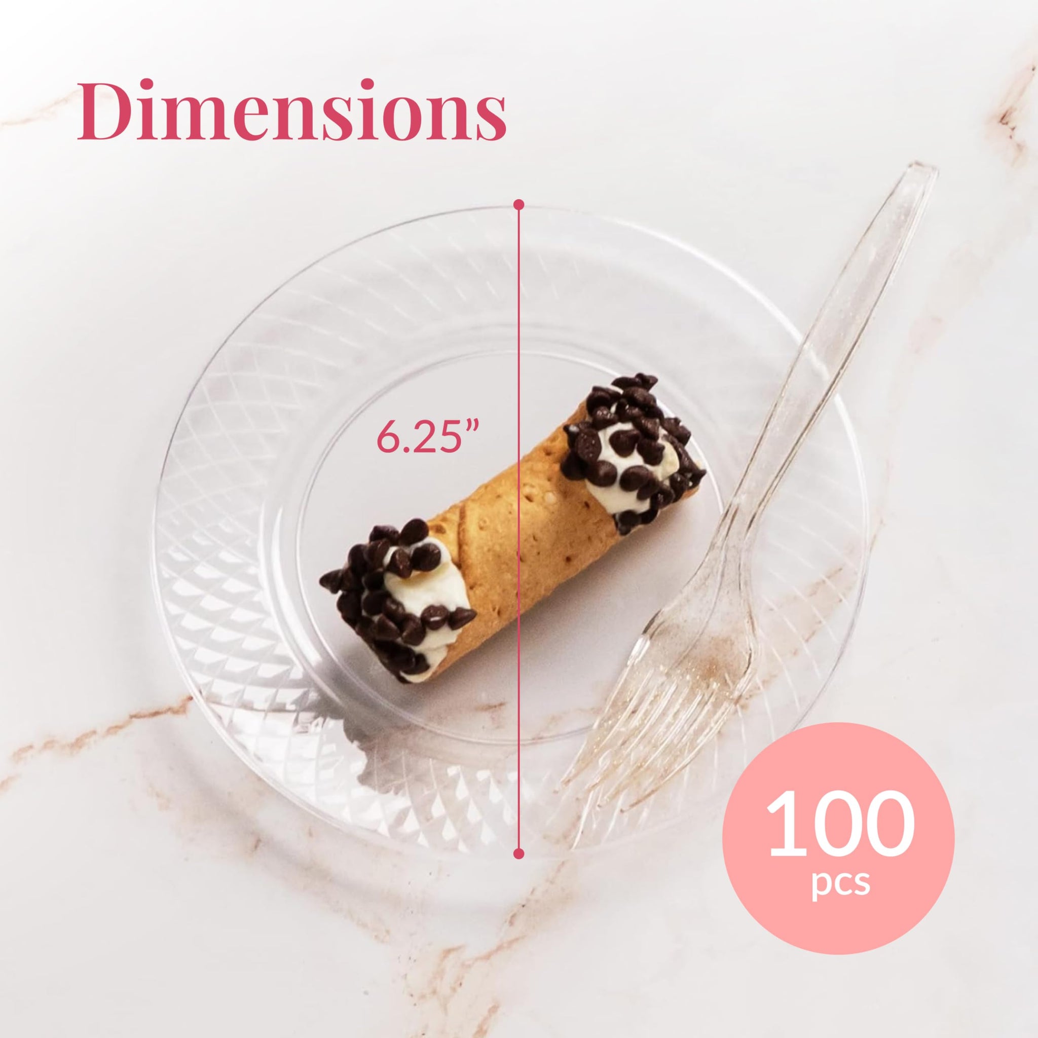 Prestee 100 Pack Clear Plastic Plates for Party - 6.25 Inch Small Round Dessert Plate and Appetizer Platter - Heavy Duty Disposable Plastic Plates