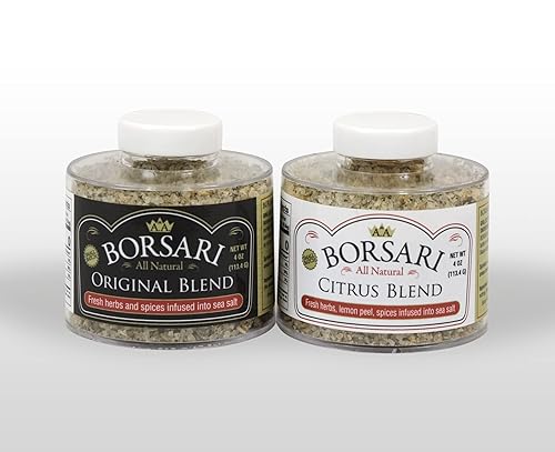 Borsari Seasoned Salt 2-Shaker Gift Set - Citrus & Original Blends - Gourmet Seasonings For Steak, Fish, Poultry, & More - (4oz Shaker Bottles)