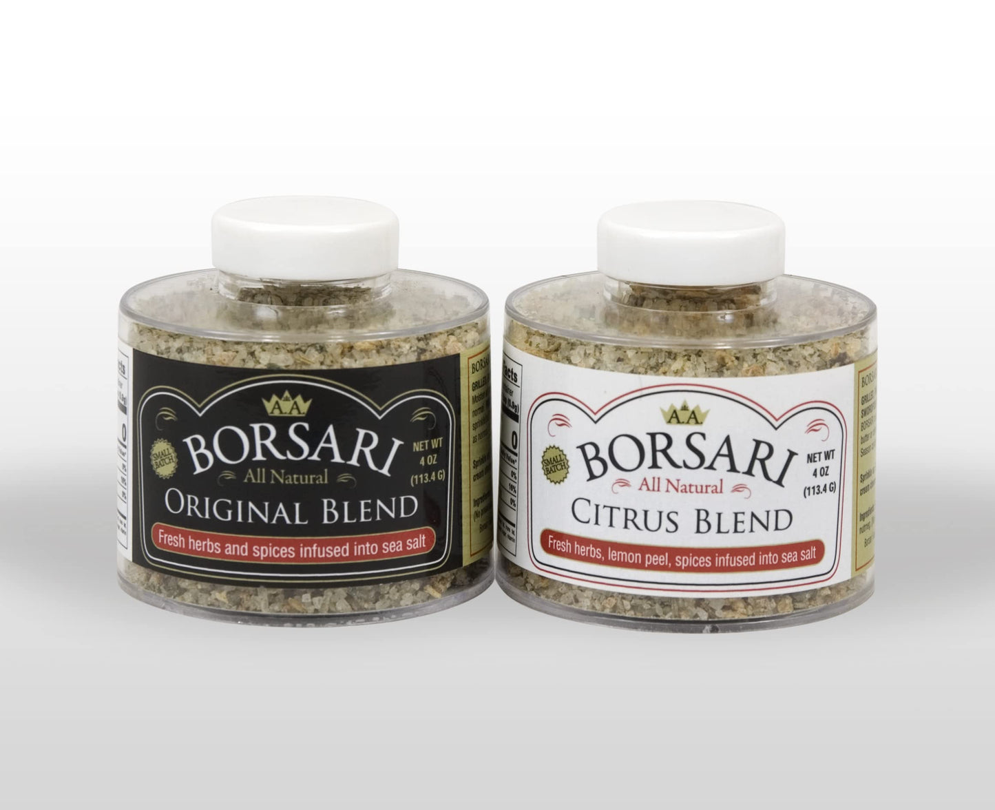 Borsari Seasoned Salt 2-Shaker Gift Set - Citrus & Original Blends - Gourmet Seasonings For Steak, Fish, Poultry, & More - (4oz Shaker Bottles)