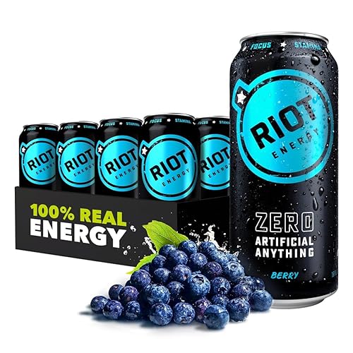 RIOT Clean Energy Drink - No Sucralose, No Sugar Added, No Artificial Flavors | 160mg Natural Caffeine + 100mg L-Theanine | Clean Focus, Stamina
