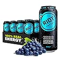 RIOT Clean Energy Drink - No Sucralose, No Sugar Added, No Artificial Flavors | 160mg Natural Caffeine + 100mg L-Theanine | Clean Focus, Stamina
