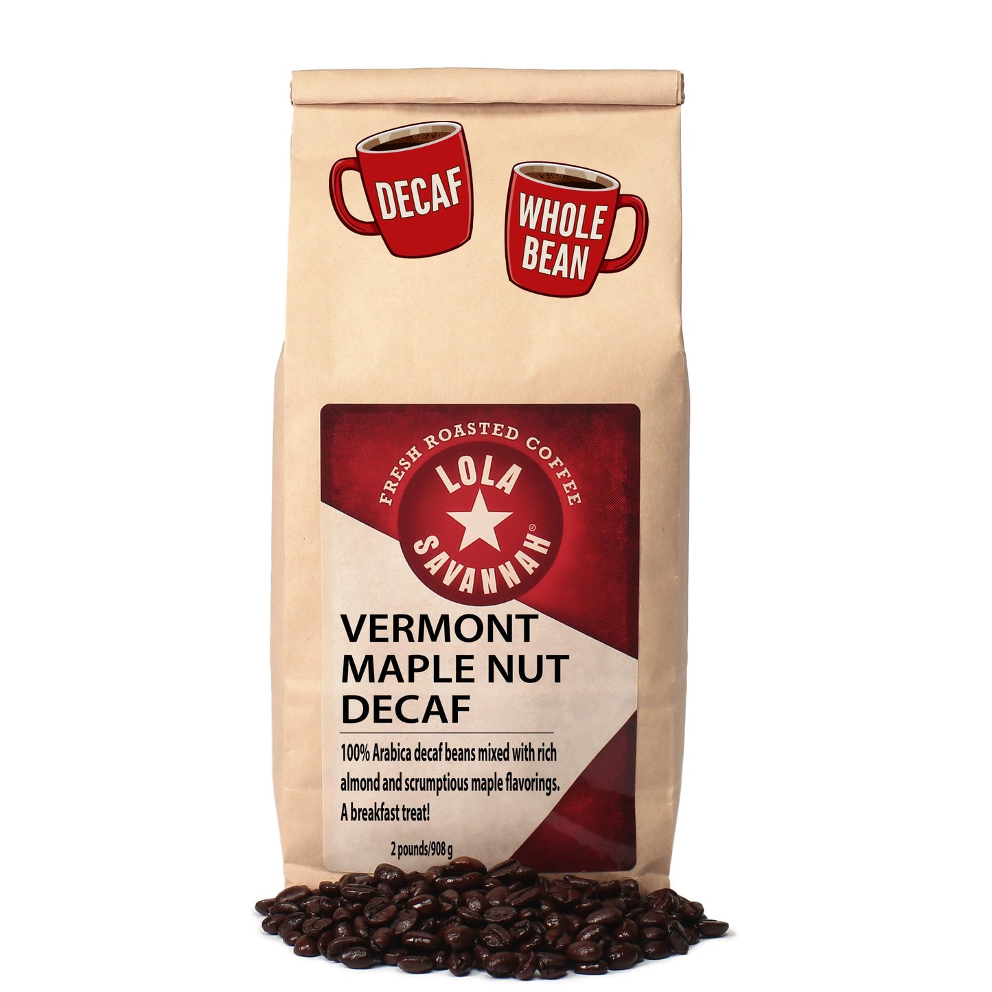 Lola Savannah Vermont Maple Nut Whole Bean Decaf Coffee, 2lb