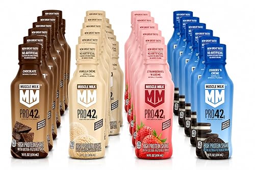 Muscle Milk Pro High 42g Protein Shake, 4 Flavor Variety, 14 fl oz Bottles (Pack of 24)