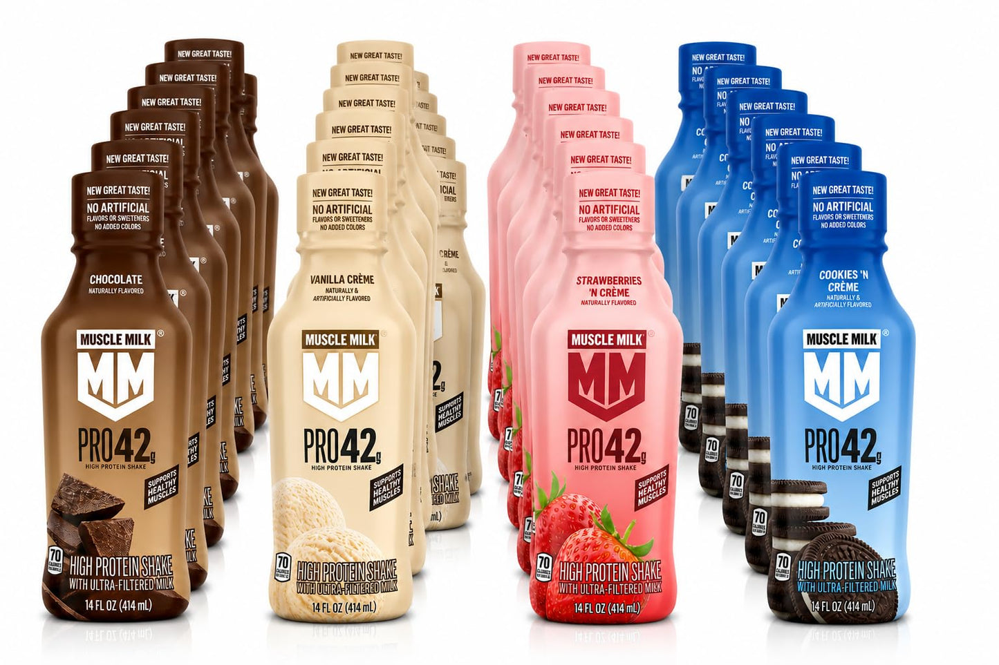 Muscle Milk Pro High 42g Protein Shake, 4 Flavor Variety, 14 fl oz Bottles (Pack of 24)