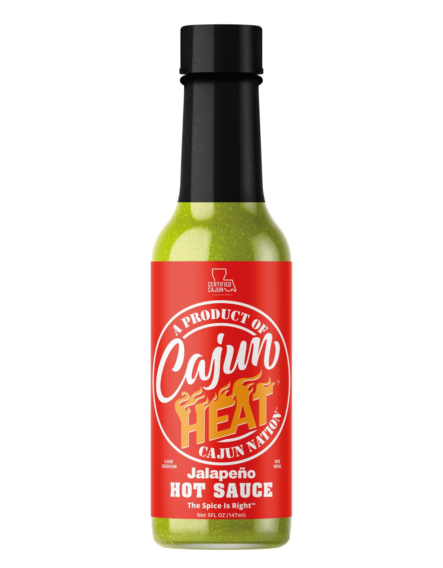 Cajun Nation CAJUN HEAT Jalapeno Hot Sauce 5oz - Bold Green Pepper Flavor with No MSG - Authentic Louisiana Style Heat from the Cajun Coast - Low