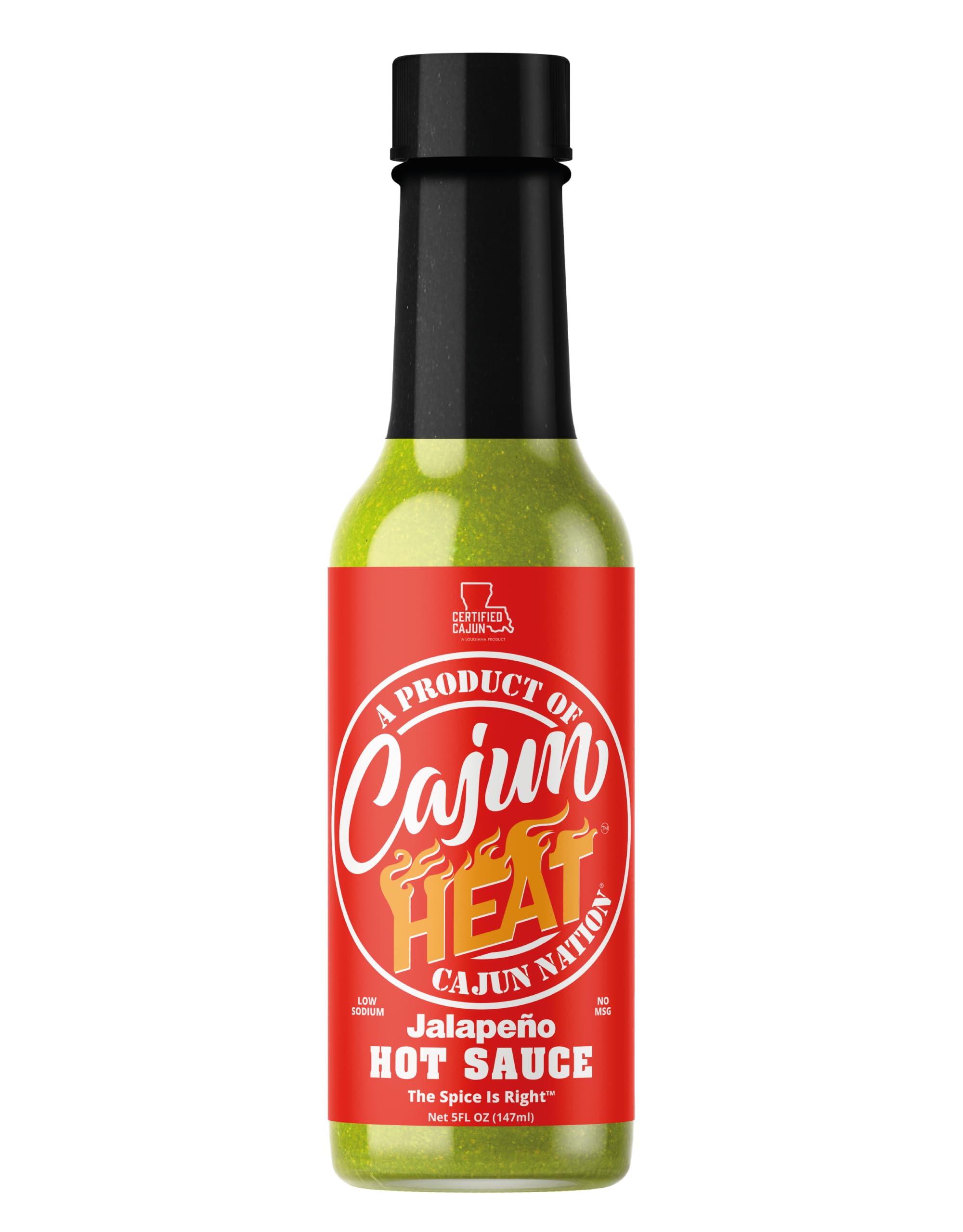 Cajun Nation CAJUN HEAT Jalapeno Hot Sauce 5oz - Bold Green Pepper Flavor with No MSG - Authentic Louisiana Style Heat from the Cajun Coast - Low