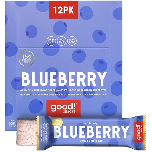 good! Snacks Blueberry Vegan Protein Bar, Soy & Gluten Free, Plant Based, Low Sugar, 15g Clean Protein, Natural Healthy Superfood Snack, Kosher