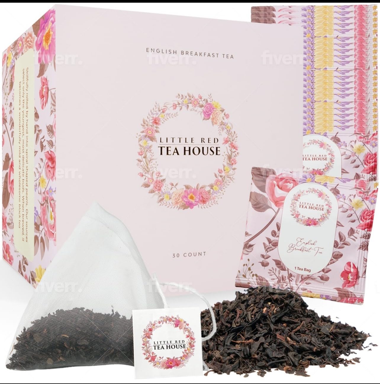 Little Red Tea House English Breakfast Tea for Health & Wellness | Black Tea Bags | Pyramid Tea Infusers Presentation Box Tea Gift Set | For Tea