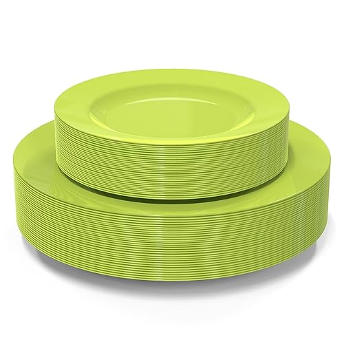 POSATE Plastic Plates Disposable 60 PCS, Heavy Duty 30 Dinner Plates 10.25" and 30 Dessert Plates 7.5" for Party, Green