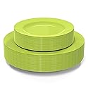 POSATE Plastic Plates Disposable 60 PCS, Heavy Duty 30 Dinner Plates 10.25" and 30 Dessert Plates 7.5" for Party, Green