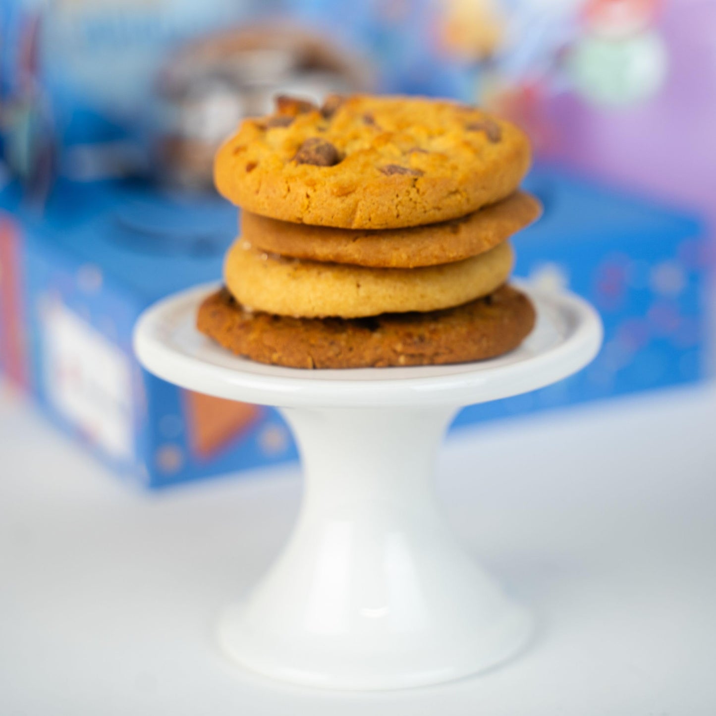 Happy Birthday Bloom Box by Send A Cake with 4 Individually Wrapped Gourmet Cookies (Lemon, Peanut Butter, Chocolate Chip, Oatmeal) - Ready to Gift