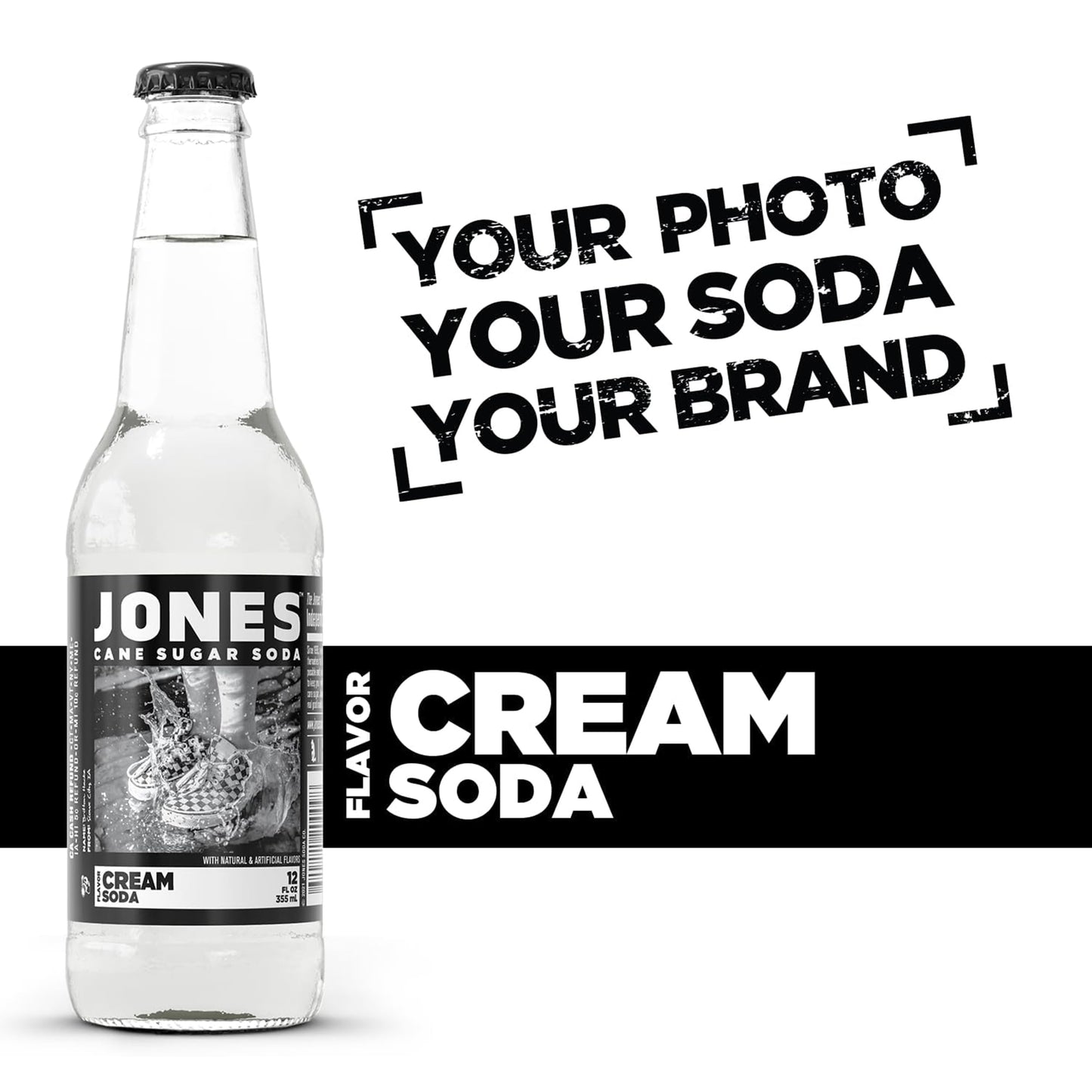 Four(4) Bottles - Jones Soda Co. Cream Soda Flavor | 100% Cane Sugar Soda | Craft Soda Pop | Soda Soft Drinks | Glass Bottle Soda